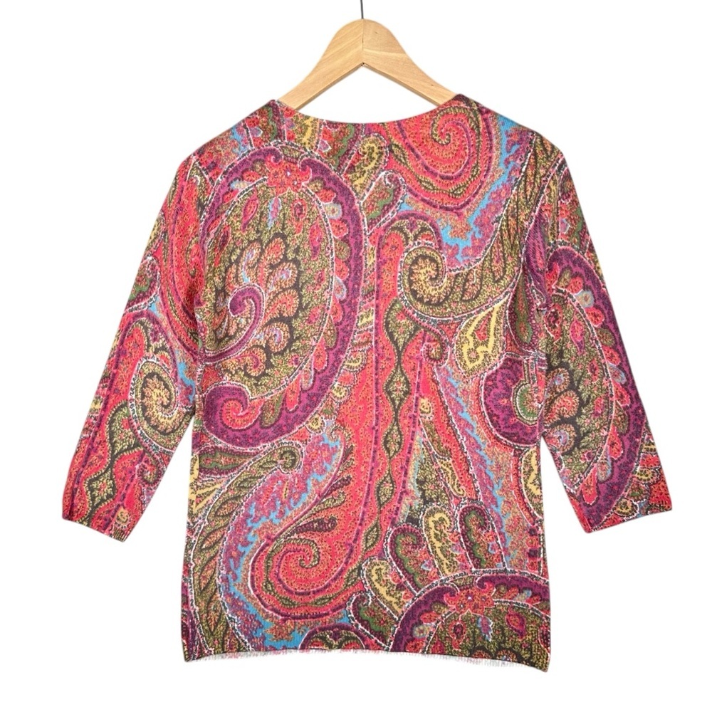 TALBOTS 100% Cashmere Paisley Printed 3/4 Sleeve Sweater - Picture 2 of 9